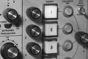 Knobs and light switches of a synthesizer
