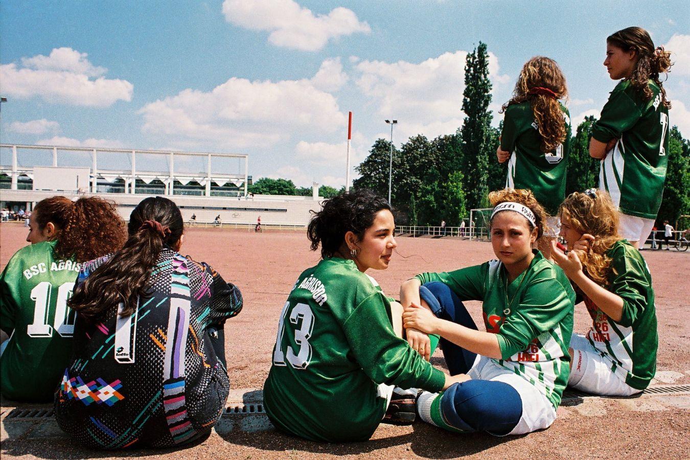 Team members of a female soccer sports club.