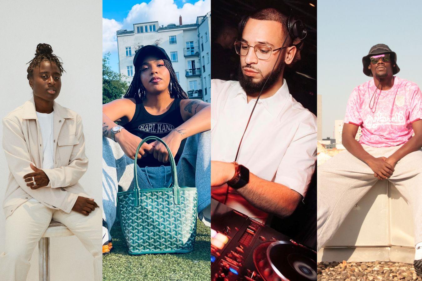 A collage composed of portraits of Eunice Beckmann, Candeece, DJ ADG and Nana Kreuzberg.