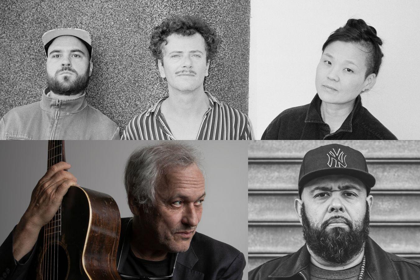 Portrait collage of MOPCUT, Marc Ribot and MC Dälek