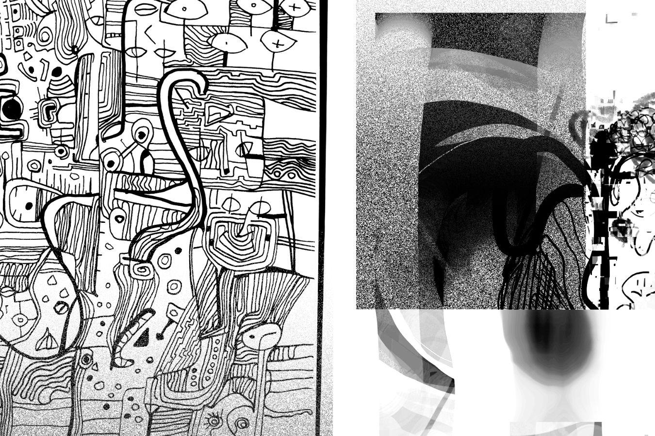 Two graphic drawings side by side