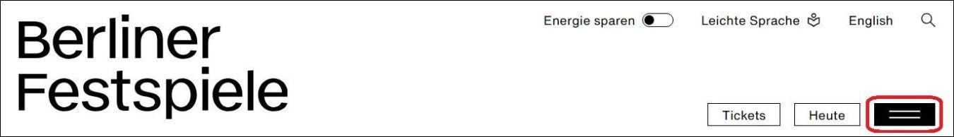 Ansicht der Navigation mit dem Icon für das Burger Menü