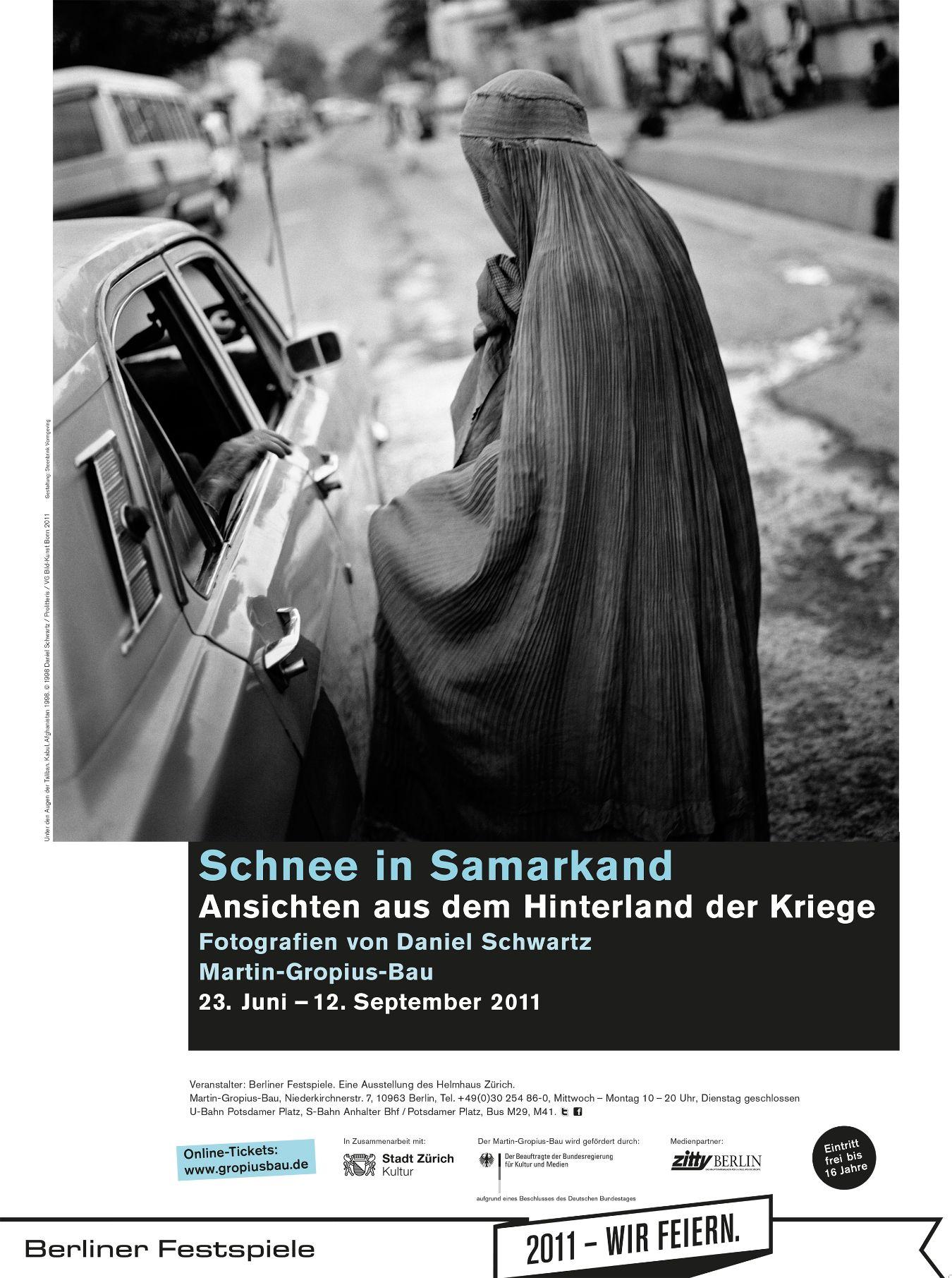Poster of the exhibition “Snow in Samarkand – Views from the Hinterland of War. Photographs by Daniel Schwartz”