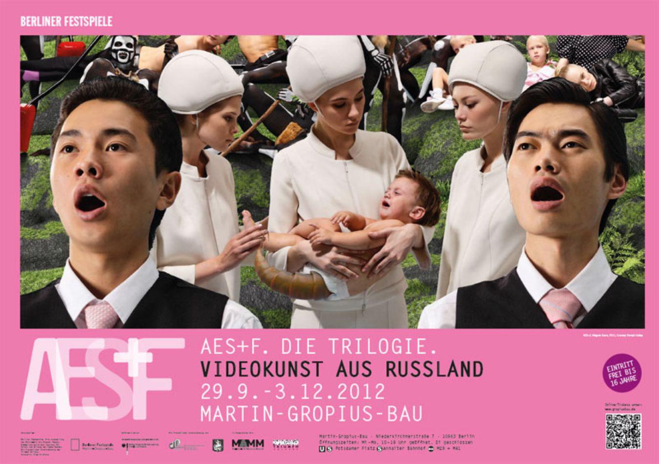 Ausstellungsplakat „AES+F. Die Trilogie – Videokunst aus Russland“
