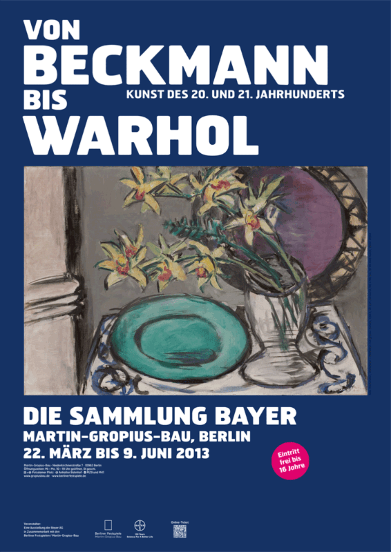 Ausstellungsplakat „Von Beckmann bis Warhol. Kunst des 20. und 21. Jahrhunderts. Die Sammlung Bayer“