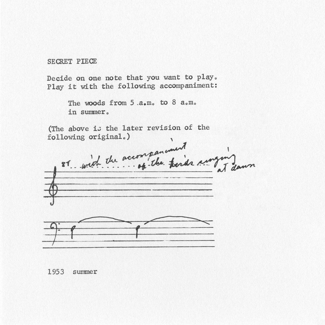 Excerpt from the artist's book “Grapefruit” by Yoko Ono from 1964 with score and handwritten notes.