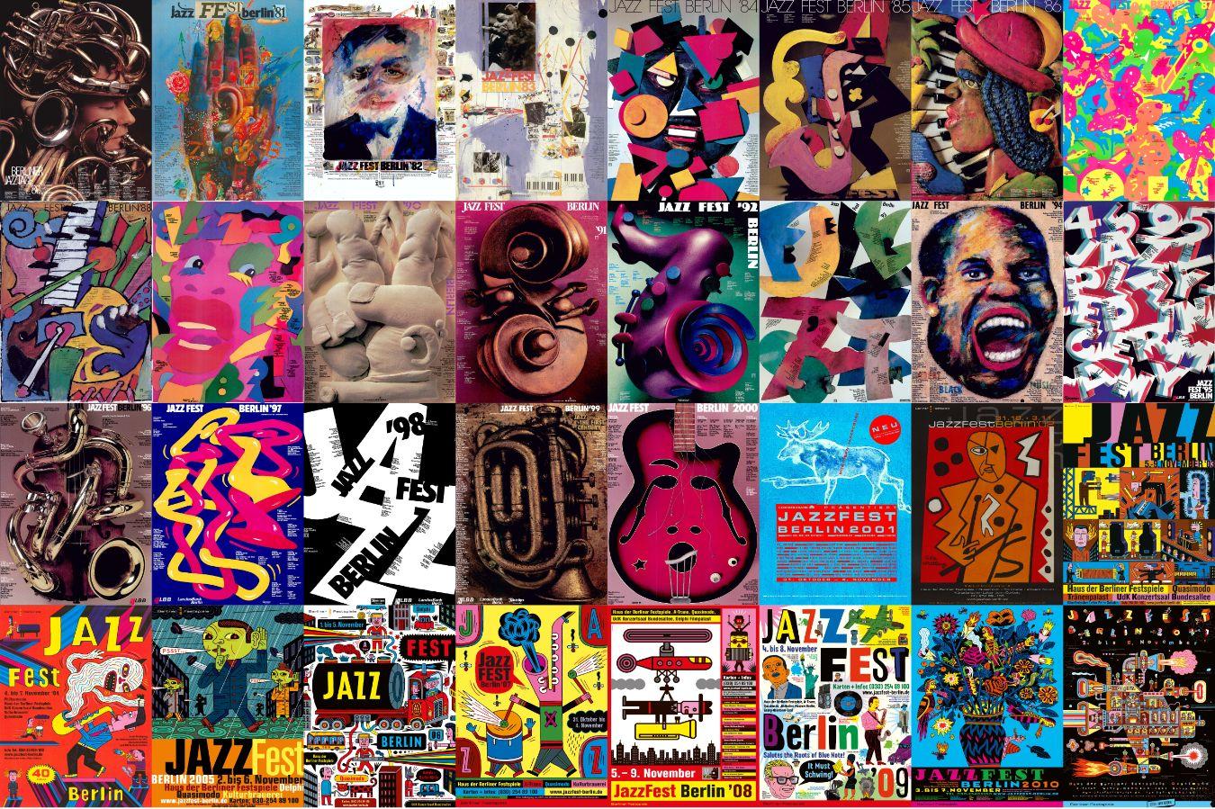 Collage mit Plakaten des Jazzfest Berlin aus verschiedenen Jahren