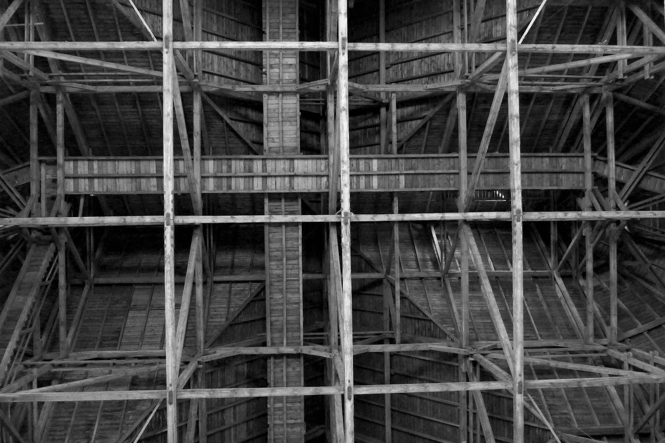 Parochialkirche Berlin, Blick in den offenen Dachstuhl 2018