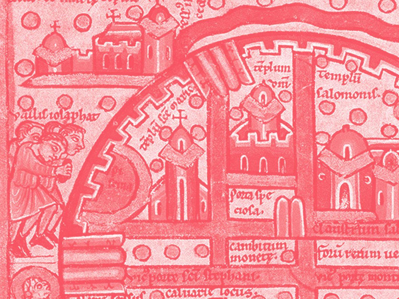 Stadtplan von Jerusalem, Buchmalerei 12. Jh. © Wikimedia Commons
