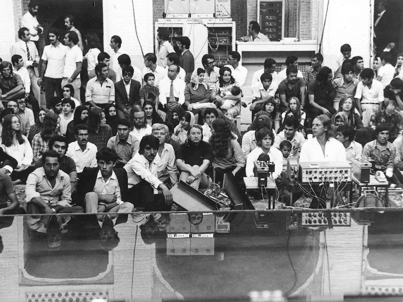 Karlheinz Stockhausen at sound mixer, performance by Mantra in Shiraz, Shiraz Arts Festival, September 1972 © Archive of the Stockhausen Foundation for Music, Kürten