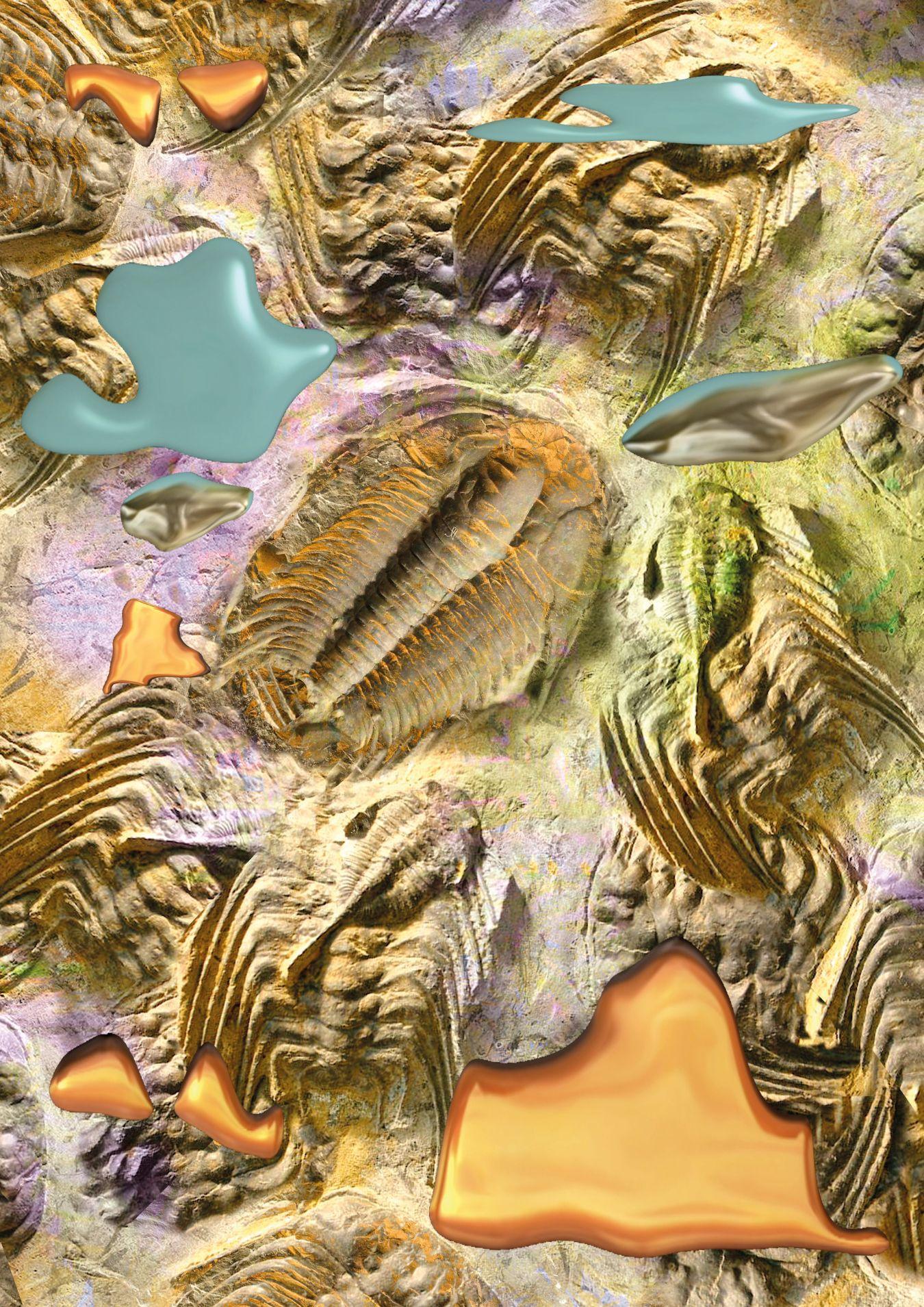 Virtuelles Bühnenbild von „Einstein on the Beach“ in der Inszenierung von Susanne Kennedy und Markus Selg. Auf dem Boden und auf den Wänden erstrecken sich Muster. Im Bühnenbild befinden sich mehrere Personen.