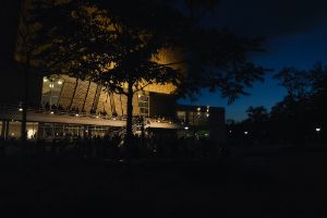 Berlin Philharmonic illuminated at night
