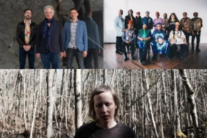 Portrait collage of the Joachim Kühn Trio, Sun Ra Arkestra and Anna Högberg