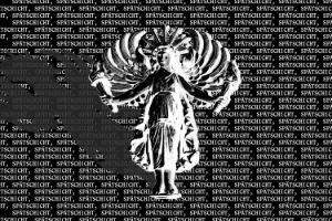 Farbinvertierter Engel in schwarz-weiß.