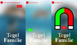 Drei Flyer von Tegel Media nebeneinander.