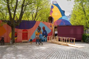 A colorfully painted wooden building