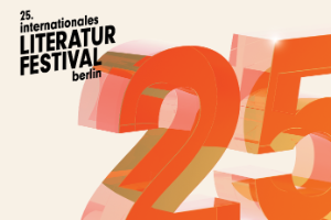 Logo 25th international literature festival berlin with a large orange number 25 in 3D