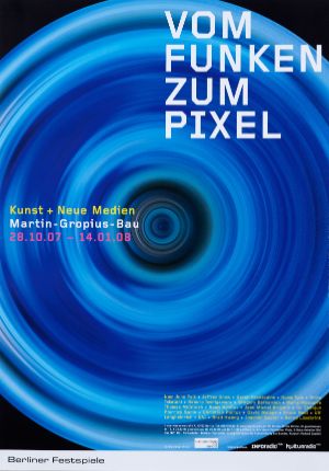 Plakat zur Ausstellung „Vom Funken zum Pixel“
