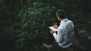 Zheng Bo drawing on Lantau Island, 2020 