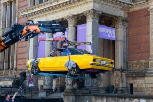 Installation of Rirkrit Tiravanija's "untitled 1995 (bon voyage monsieur ackermann" as part of the exhibition "Rirkrit Tiravanija: DAS GLÜCK IST NICHT IMMER LUSTIG" at Gropius Bau, 2024.