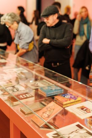 Installation view of Vaginal Davis' "The Wicked Pavilion: The Fantasia Library" as part of the exhibition "Vaginal Davis: Fabelhaftes Produkt" at Gropius Bau, 2025.