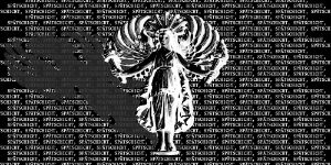 Farbinvertierter Engel in schwarz-weiß.