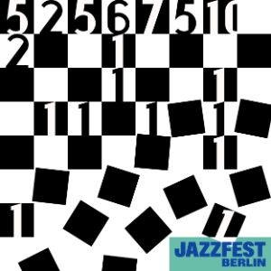 A square picture with black and white squares with numbers on them.