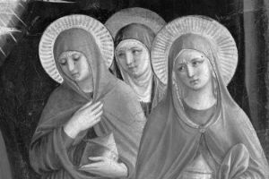 Fra Angelico, „Die drei Marien“, Ausschnitt aus „Der auferstandene Christus, die frommen Frauen am Grabe“, Fresko, San Marco, Florenz, zwischen 1437 und 1445
