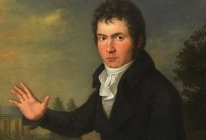 Ausschnitt eines Ölgemäldes von Beethoven als junger Mann.