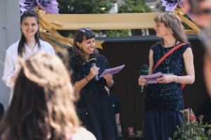 The Theatertreffen 2023 directors, Olena Apchel, Carolin Hochleichter and Joanna Nuckowska, speak at the opening.